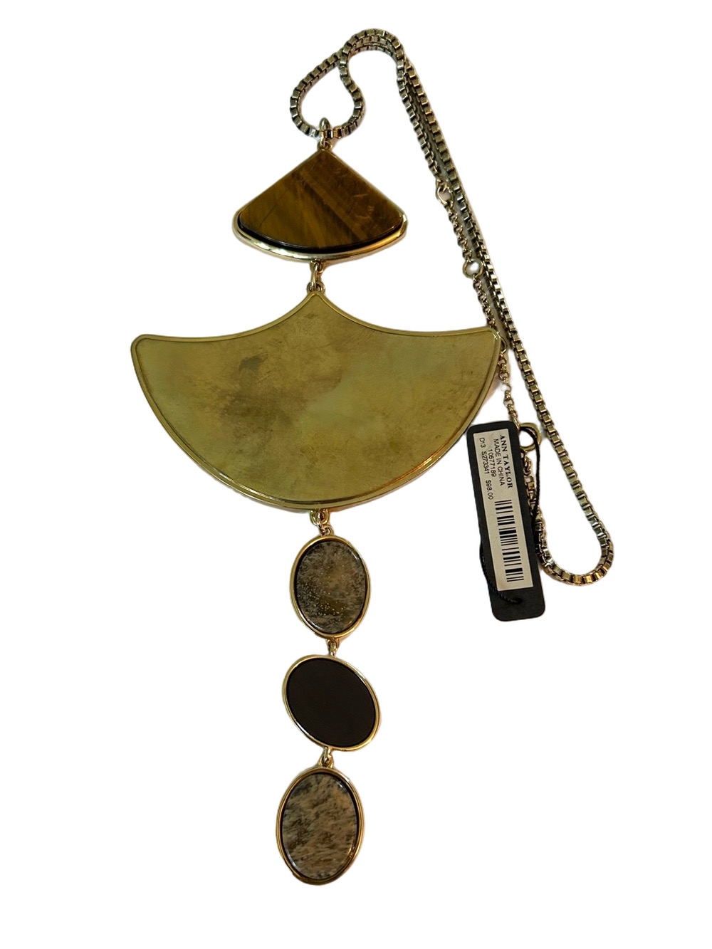 Ann Taylor Vintage Gold-Tone Statement Pendant Necklace with Mixed Stone Drops
